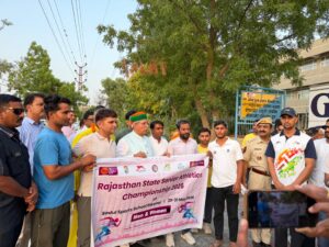 केंद्रीय मंत्री अर्जुन राम मेघवाल ने राज्य स्तरीय सीनियर एथलेटिक्स प्रतियोगिता के पोस्टर का किया विमोचन