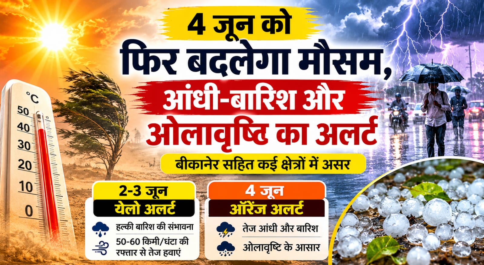 4 जून को फिर बदलेगा मौसम, बीकानेर में आंधी-बारिश और ओलावृष्टि का अलर्ट