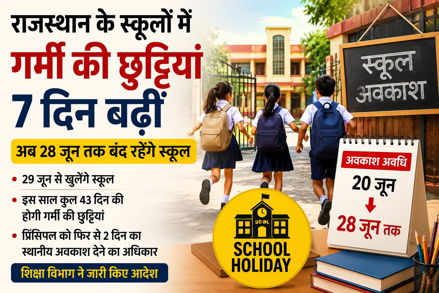 राजस्थान के स्कूलों में गर्मी की छुट्टियां बढ़ीं, अब 28 जून तक रहेंगे बंद