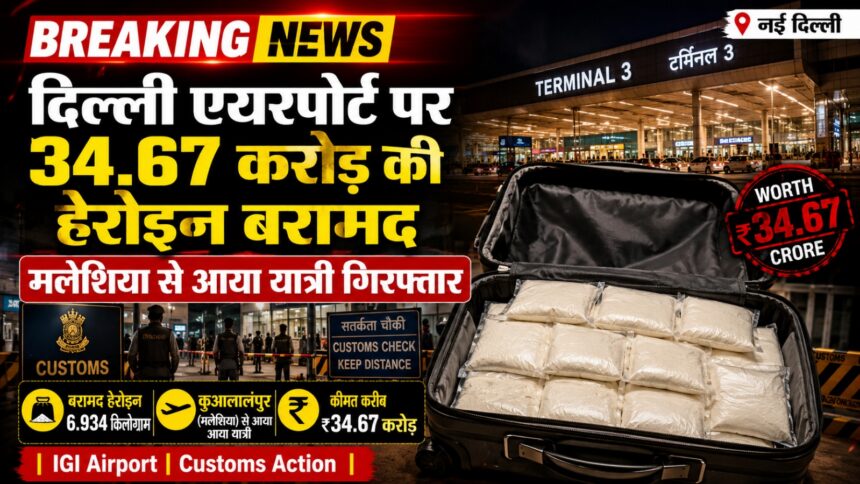 नई दिल्ली: दिल्ली एयरपोर्ट पर 34.67 करोड़ रुपये की हेरोइन बरामद, मलेशिया से आया यात्री गिरफ्तार
