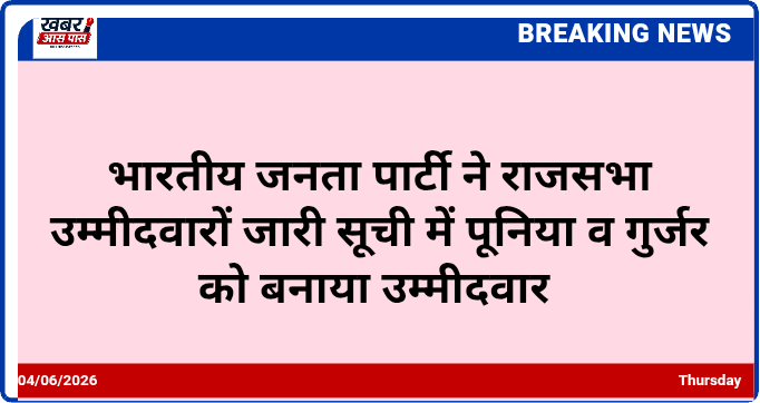 भारतीय जनता पार्टी ने राजसभा उम्मीदवारों जारी सूची में पूनिया व गुर्जर को बनाया उम्मीदवार 