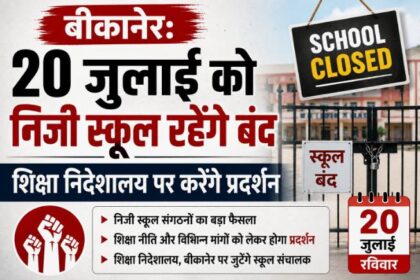 बीकानेर: 20 जुलाई को निजी स्कूल रहेंगे बंद, शिक्षा निदेशालय पर करेंगे प्रदर्शन