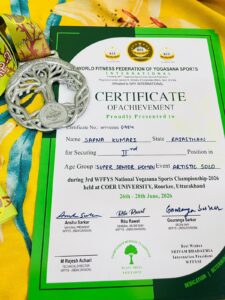 WFFYSI राष्ट्रीय योगासन खेल चैंपियनशिप में सपना बेरवाल ने जीता रजत पदक, थाईलैंड में होने वाली अंतरराष्ट्रीय चैंपियनशिप के लिए किया क्वालीफाई
