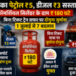 नायरा का पेट्रोल ₹5, डीजल ₹3 सस्ता हुआ:कॉमर्शियल सिलेंडर के दाम ₹180 घटे, बिना टिकट ट्रेन सफर पर दोगुना जुर्माना, 1 जुलाई से 7 बदलाव