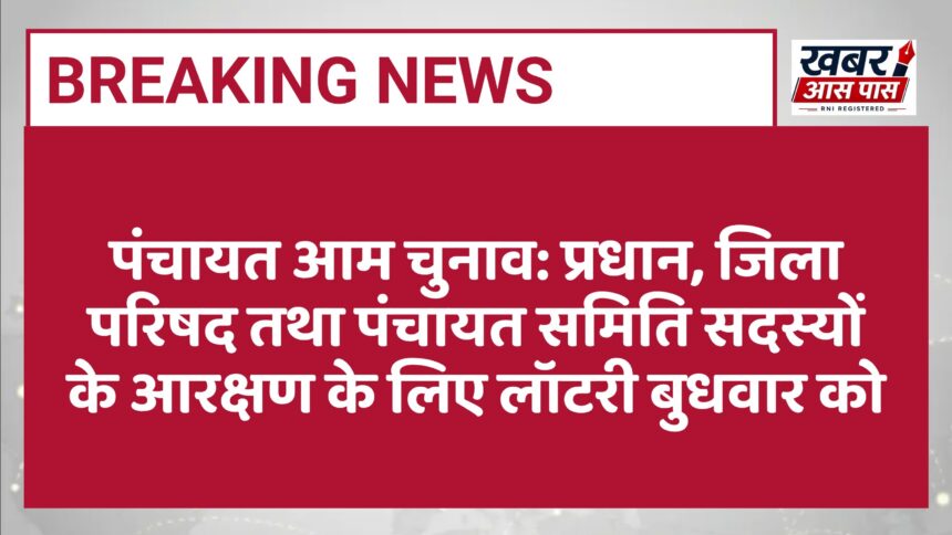 पंचायत आम चुनाव: प्रधान, जिला परिषद तथा पंचायत समिति सदस्यों के आरक्षण के लिए लॉटरी बुधवार को